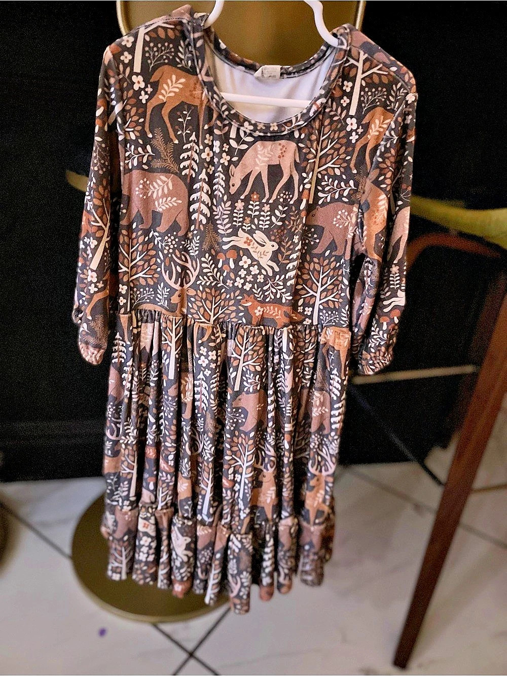 Little Lopers Girls velvet fall Animal Print forest Dress